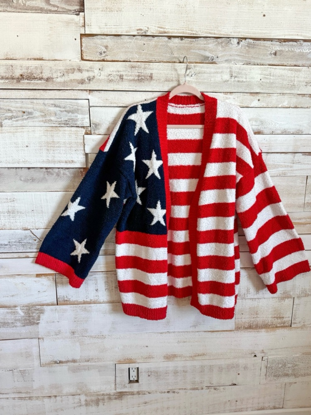 American Flag Open-Front Women's Sweater Cardigan - Red, White & Blue